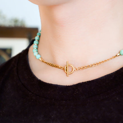 CIRCE | Amazonite and 18 and 24 carat gold plated necklace-3