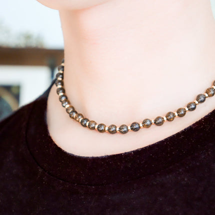 CIRCE | Bronzite and 18 and 24 carat gold plated necklace-2
