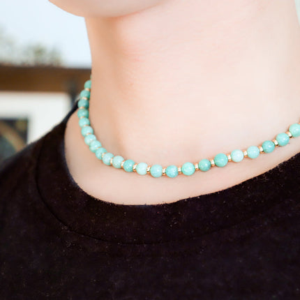 CIRCE | Amazonite and 18 and 24 carat gold plated necklace-2