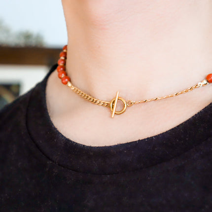 CIRCE | Necklace in red jasper and 18 and 24 carat gold plated-3