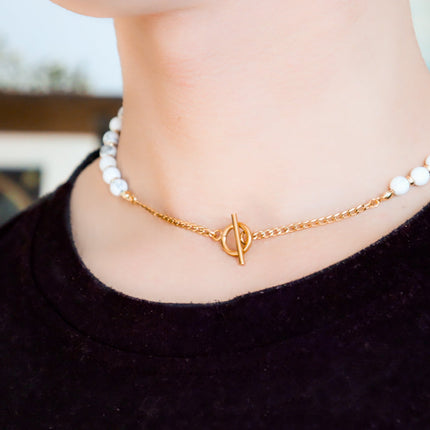 CIRCE | Howlite and 18 and 24 carat gold plated necklace-3