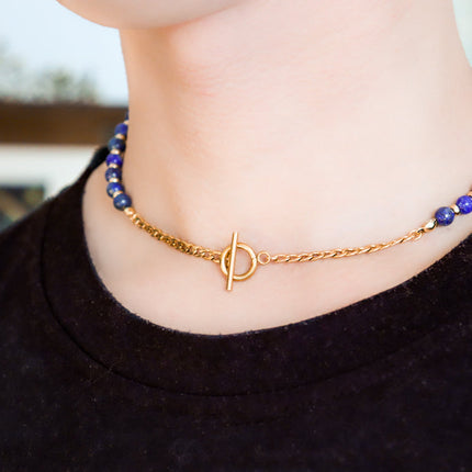 CIRCE | Lapis lazuli and 18 and 24 carat gold plated necklace-3