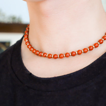 CIRCE | Necklace in red jasper and 18 and 24 carat gold plated-2