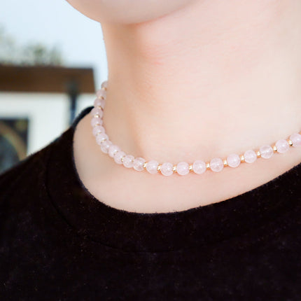 CIRCE | Necklace in Rose Quartz and 18 and 24 carat Gold plated-2