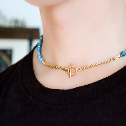 CIRCE | Necklace in Blue Apatite and 18 and 24 carat Gold plated-3