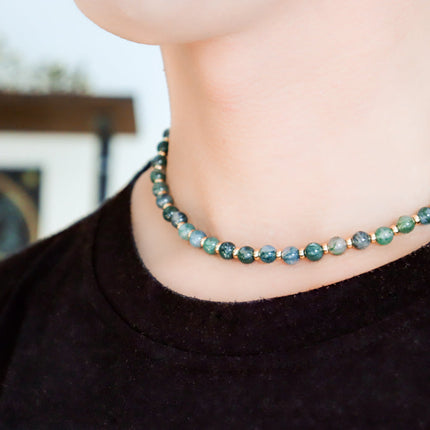 CIRCE | Moss Agate and 18 and 24 carat Gold plated necklace-2