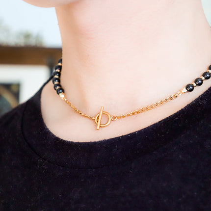 CIRCE | Necklace in black Tourmaline and 18 and 24 carat gold plated-3