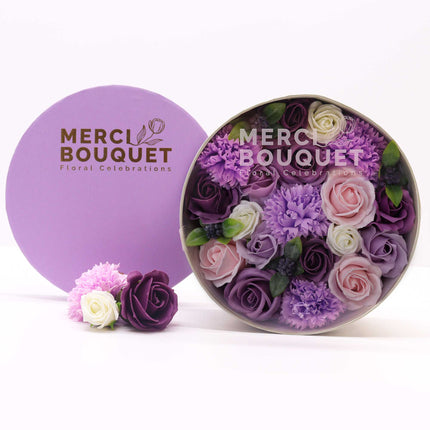 Round Box - Lavender Rose & Carnation Soap Flowers