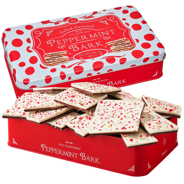Handmade Layered Salted Caramel Dark & White Chocolate Peppermint Bark - 1Lb Holiday Bark Squares - Christmas & Winter Candy, Sweets Gift Tin, Old Fashioned Treat, Stocking Stuffer-0