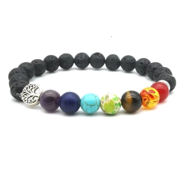 Seven Chakras Tree of Life Charms lava stone bracelet-0
