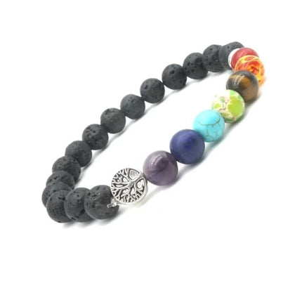 Seven Chakras Tree of Life Charms lava stone bracelet-1