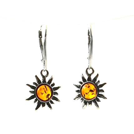 Baltic Amber Cognac Drop Sun Earrings With Silver-0