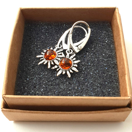 Baltic Amber Cognac Drop Sun Earrings With Silver-1