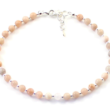 Sunstone Minimalist Pink Anklet With Silver-0