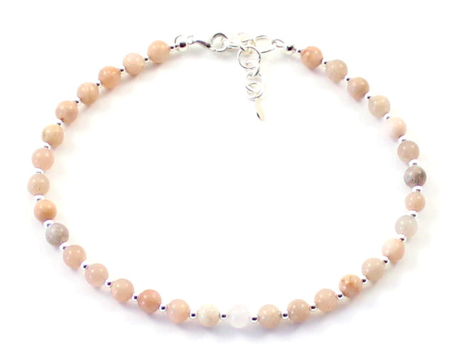 Sunstone Minimalist Pink Anklet With Silver-0