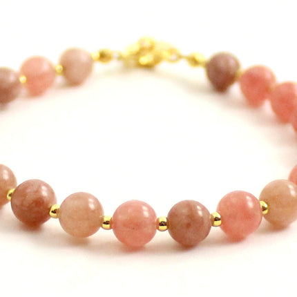 Sunstone Pink Bracelet With Silver Beads-2