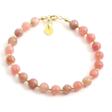 Sunstone Pink Bracelet With Silver Beads-0