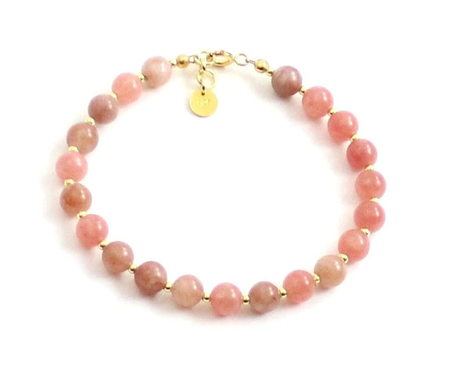Sunstone Pink Bracelet With Silver Beads-0