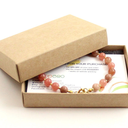 Sunstone Pink Bracelet With Silver Beads-1