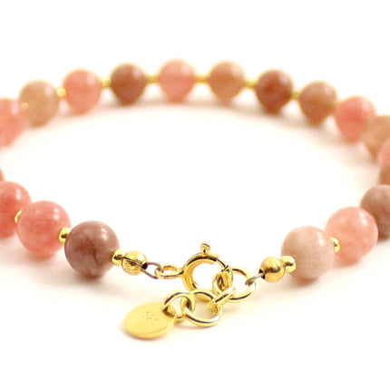Sunstone Pink Bracelet With Silver Beads-4