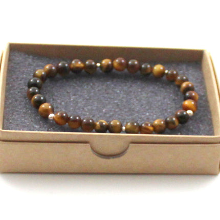 Stretch Bracelets With Silver and Brown Tiger Eye-1