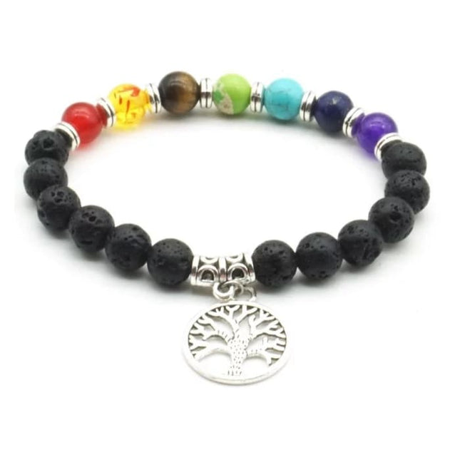 Tree of Life 7 Chakra Healing Balance Essential Oil Large Medallion Bracelet-0