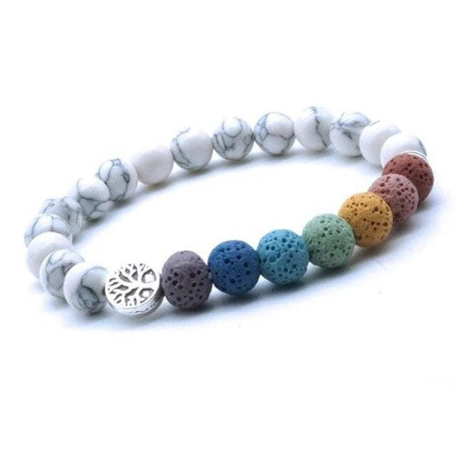 Tree of Life 7 Chakra Lava Stones and White Stone Bracelet-0