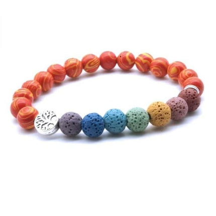 Tree of life Seven Chakra and Bright Reds Lava Stone Bracelet-0