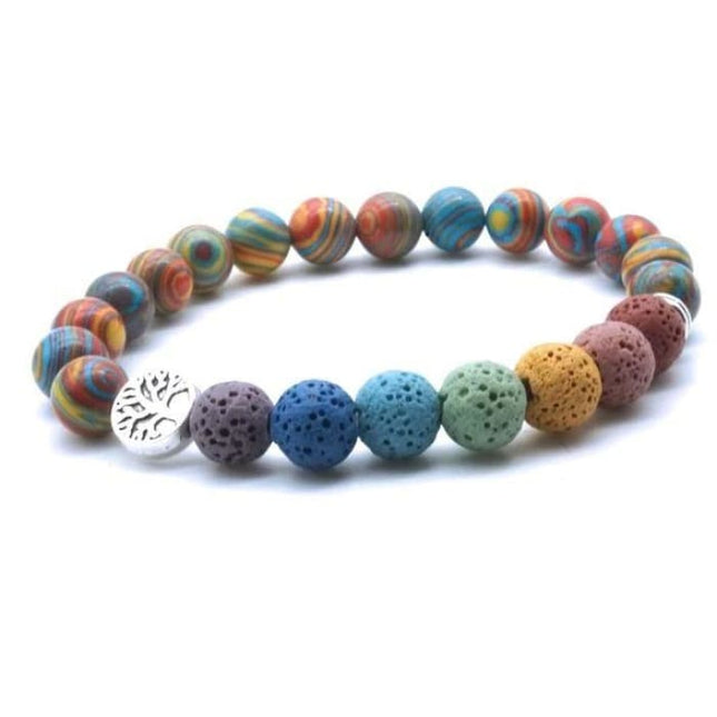 Tree of life Seven Chakra and Rainbow Beads Lava Stone Bracelet-0