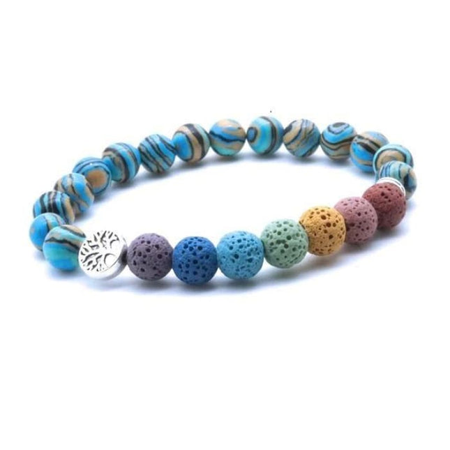 Tree of life Seven Chakra and Turquiose Brown Lava Stone Bracelet-0