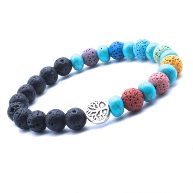 Tree of life Seven Chakra and Turquoise Beads Lava Stone Bracelet-0