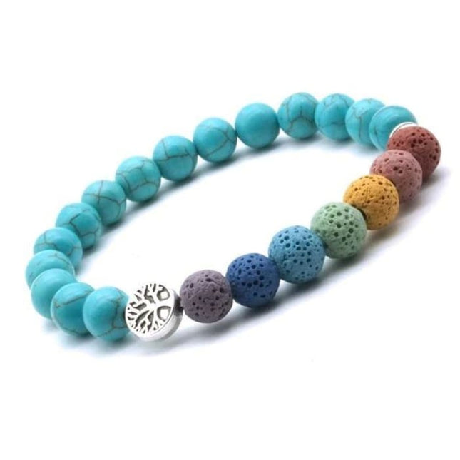 Tree of life Seven Chakra and Turquoise Beads Lava Stone Bracelet-0