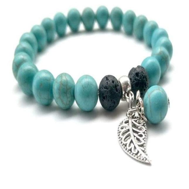 Turquoise Lava Stone Feather Charm Essential Oil Bracelet-0
