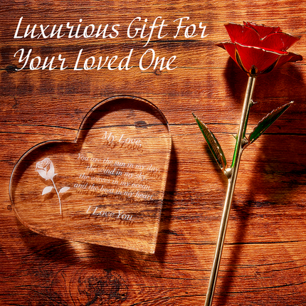 Anniversary, Birthday & Everyday 24K Gold Rose Love Box for Wife, Her, Women - Engraved Wooden Set 'To My Beautiful Love' Inscription, Includes Crystal Heart - For Birthday 1st Anniversaries-3