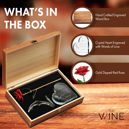 Anniversary, Birthday & Everyday 24K Gold Rose Love Box for Wife, Her, Women - Engraved Wooden Set 'To My Beautiful Love' Inscription, Includes Crystal Heart - For Birthday 1st Anniversaries-1