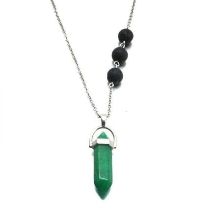 Verdite Green Crystal Lava Stone Necklace-0