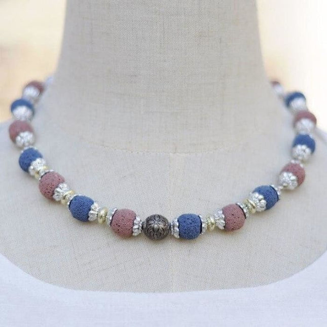 Violet and Blue Choker Lava Stone Essential Oil Necklace-0