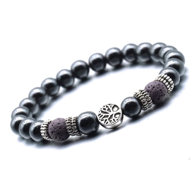 Violet Tree of Life Lava Stone Metal Bracelet-0