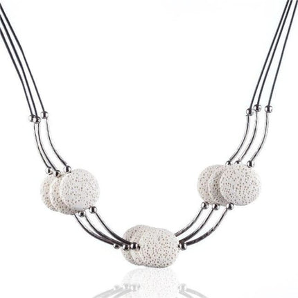 White 6 Lava Stone Essential Oils Necklace-0