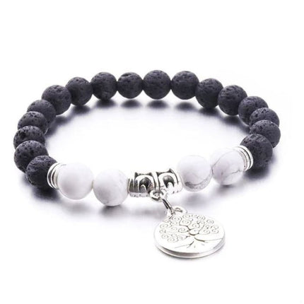White and Black Tree of Life Lava Stone Bracelet-0