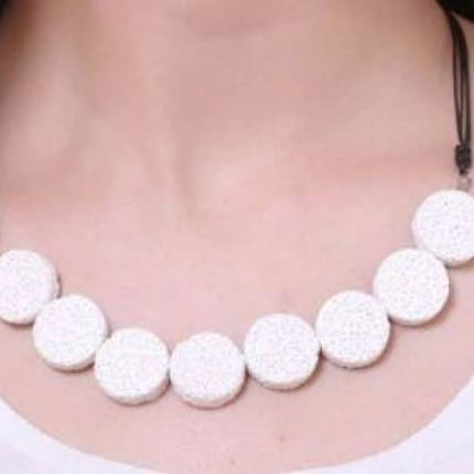 White Tablet Beads Lava Stone Essential Oils Necklace-1