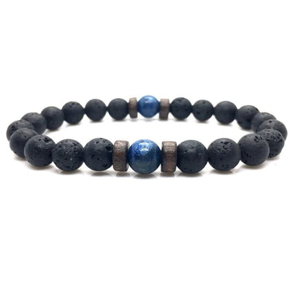 Wood and Lava Stone Essential Oil Bracelet - Blue 2-0