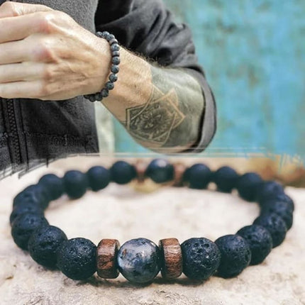 Wood and Lava Stone Essential Oil Bracelet - Gray 2-2