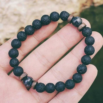 Wood and Lava Stone Essential Oil Bracelet - Gray 2-1