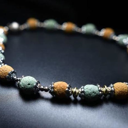 Yellow and Teal Choker Lava Stone Essential Oil Necklace-1
