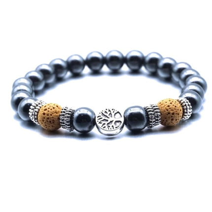 Yellow Tree of Life Lava Stone Metal Bracelet-0