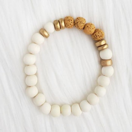 Yellow & White Lava Stone Bracelet-0